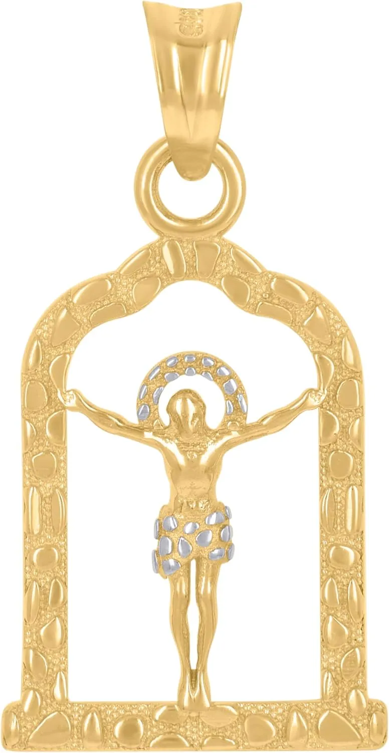 14k Yellow Gold Unisex Nugget Jesus Religious Charm Pendant