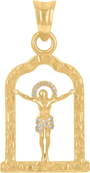 14k Yellow Gold Unisex Nugget Jesus Religious Charm Pendant