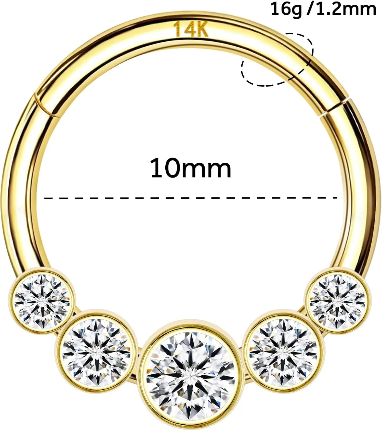 14k Yellow/White Gold Nose Rings 16G for Women & Men, 6mm 8mm 10mm Hinged Segment Cartilage Earring Hoop, Septum Rings, Helix, Rook, Tragus, Daith Body Piercing Jewelry