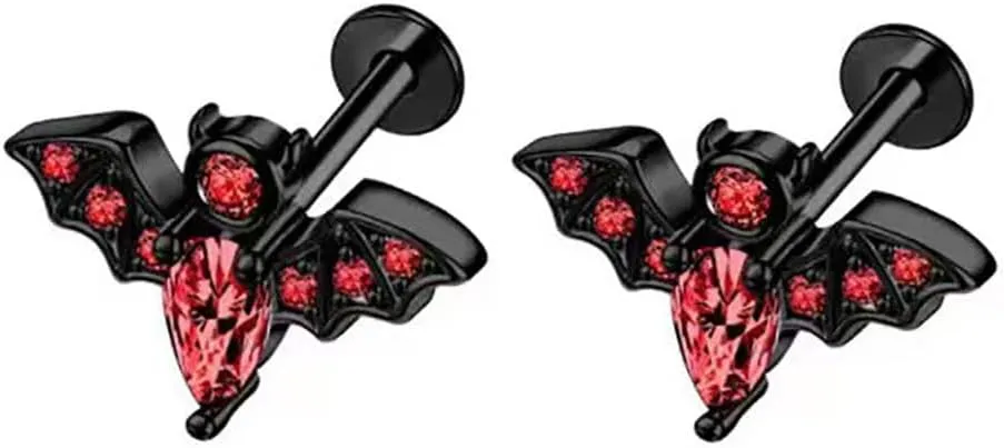 16G Bat Lip Rings for Women Surgical Steel CZ Labret Stud Internal Thread Lip Piercing Jewelry Lip Studs Cartilage Tragus Helix Earring Body Piercing Jewelry