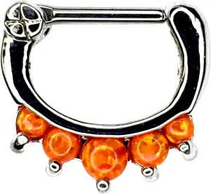 16G SEPTUM CLICKER SYNTHETIC ORANGE OPAL Nose Ring Piercing Hanger Hoop Silver 9140