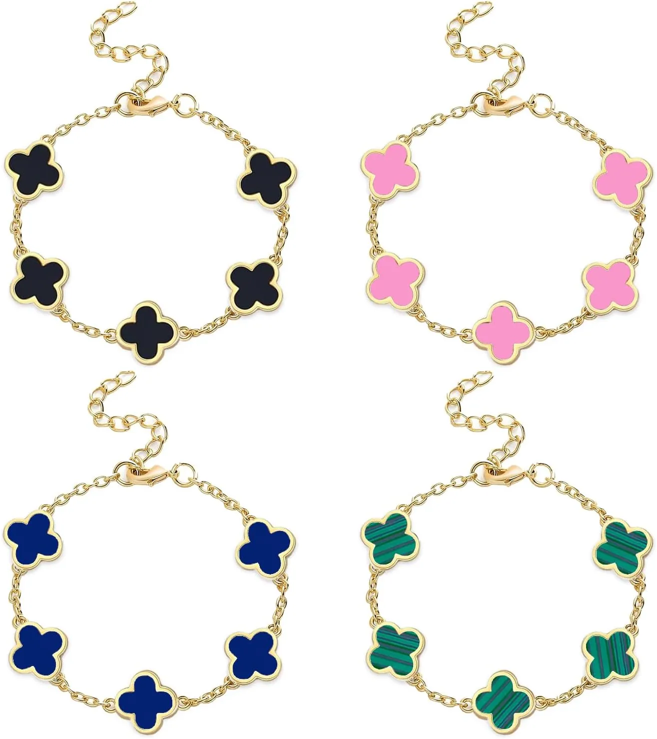 18K Gold Plated Adjustable Lucky Bracelet Set - Black/Blue/Pink/Green Charm Jewelry for Women, Mothers Day