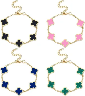 18K Gold Plated Adjustable Lucky Bracelet Set - Black/Blue/Pink/Green Charm Jewelry for Women, Mothers Day