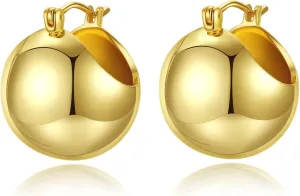18K Gold Plated Ball Earrings for Women, 3D High Polished Glossy Hollow Sphere Chunky Gold Earrings, Statement Drop Dangle Earrings