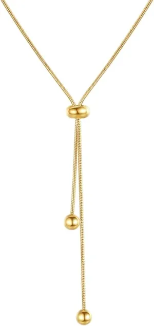 18K Gold Plated Bead Choker Necklace for Women,316L Titanium Steel Adjustable Y Necklace Trendy Jewelry Gifts for Women.