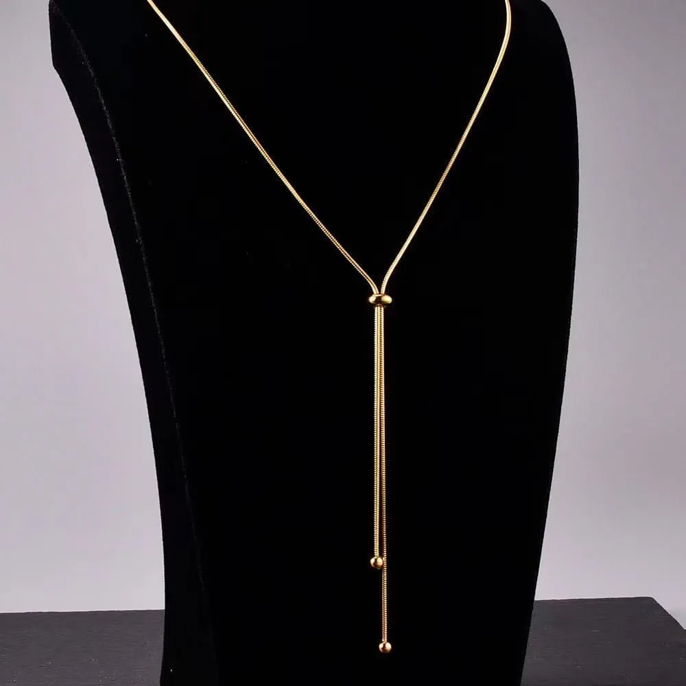 18K Gold Plated Bead Choker Necklace for Women,316L Titanium Steel Adjustable Y Necklace Trendy Jewelry Gifts for Women.
