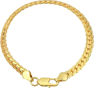 18k Gold Plated Copper Bracelet 7.5in for Men Women Over Copper Solid Cuban Horseshoe Design Link Curb Chain Bracelet, Perfect Fashion Accessory Father's Day Birthday Gift, Weighing 10.5g