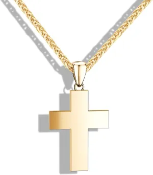 18K Gold Plated Cross Necklace for Men, S925 Sterling Silver 1.6mm Chopin Chain, Cross Pendant Necklace for Men 18/20 inch