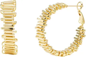 18K Gold Plated Geometric Chunky Hoop Earrings for Women, Modern Stacked Rectangle Design, 925 Silver Post, Statement Fashion Jewelry Gift