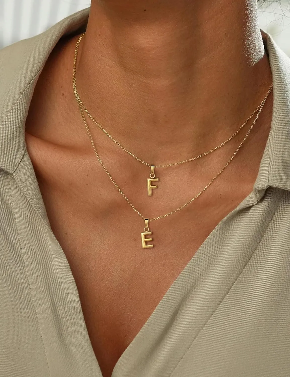 18K Gold Plated Initial Necklace for Women, Simple Gold A-Z Letter Pendant Necklace for Women