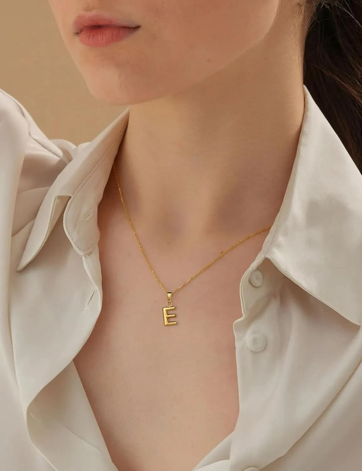 18K Gold Plated Initial Necklace for Women, Simple Gold A-Z Letter Pendant Necklace for Women