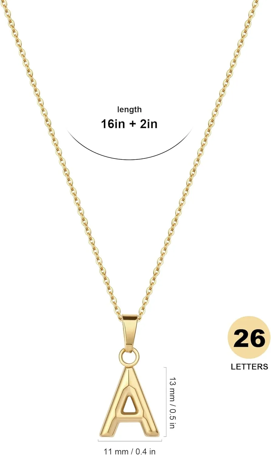18K Gold Plated Initial Necklace for Women, Simple Gold A-Z Letter Pendant Necklace for Women