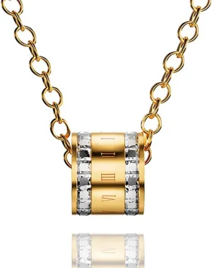18K Gold -Plated Necklace For Women,Elegant Gold Chain Necklace with Crystal-Accented Cylinder Pendant