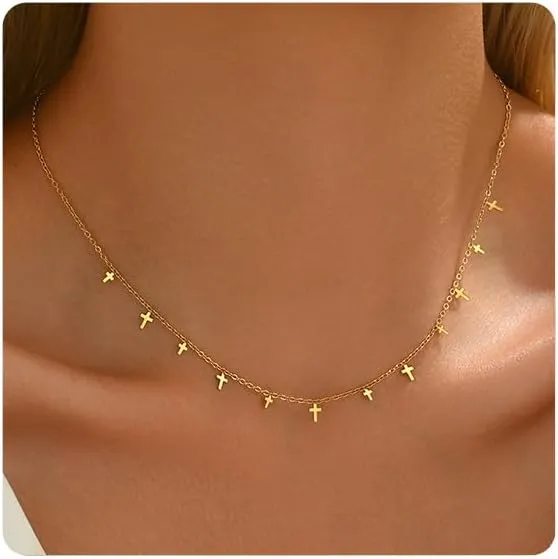18K Gold Plated Pendant Necklace for Women Dainty Star Cross Heart Charm Choker Necklace Layered Lip Chain Necklaces Stainless Steel Trendy Jewelry