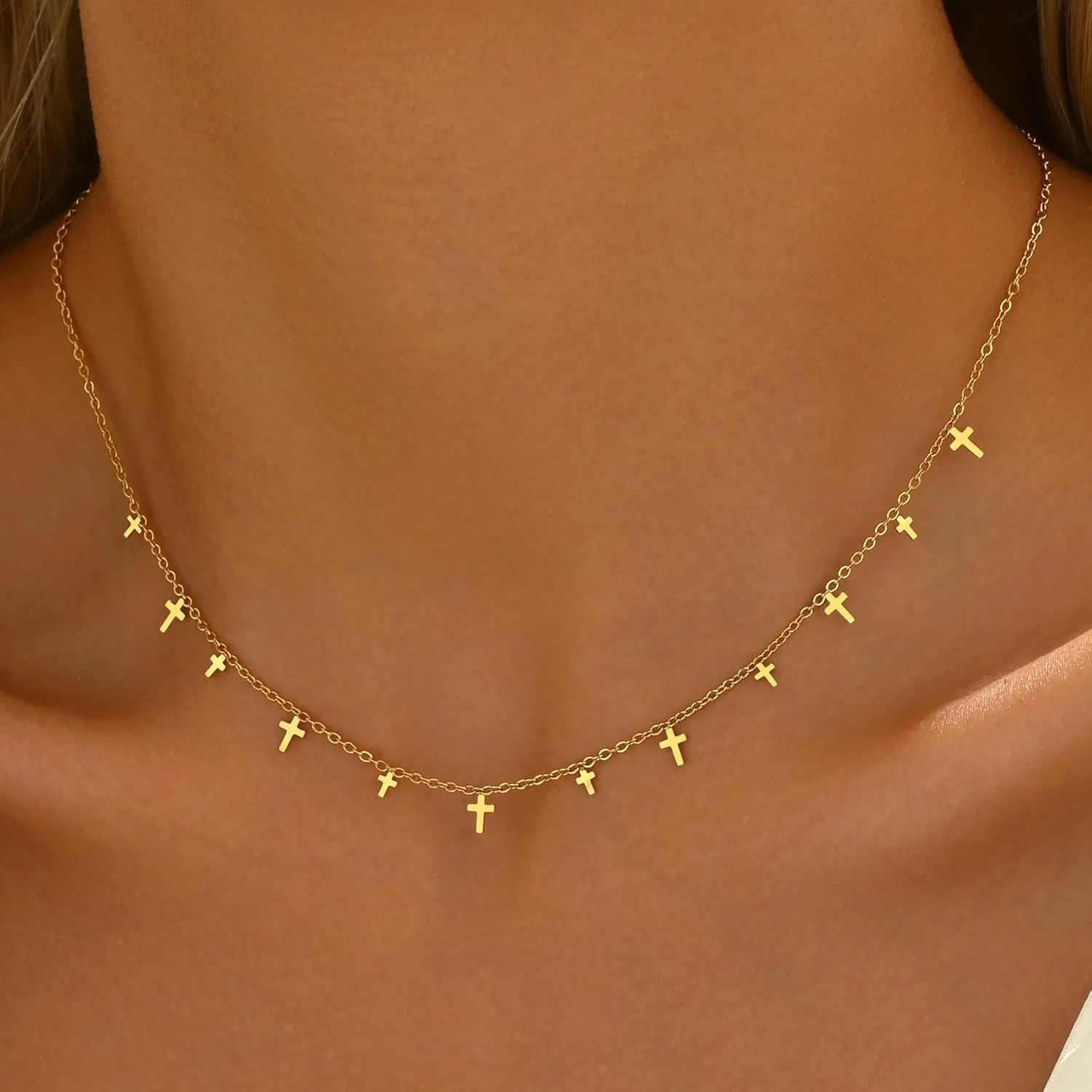 18K Gold Plated Pendant Necklace for Women Dainty Star Cross Heart Charm Choker Necklace Layered Lip Chain Necklaces Stainless Steel Trendy Jewelry