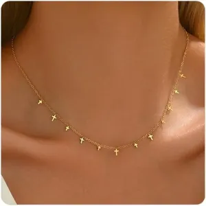 18K Gold Plated Pendant Necklace for Women Dainty Star Cross Heart Charm Choker Necklace Layered Lip Chain Necklaces Stainless Steel Trendy Jewelry