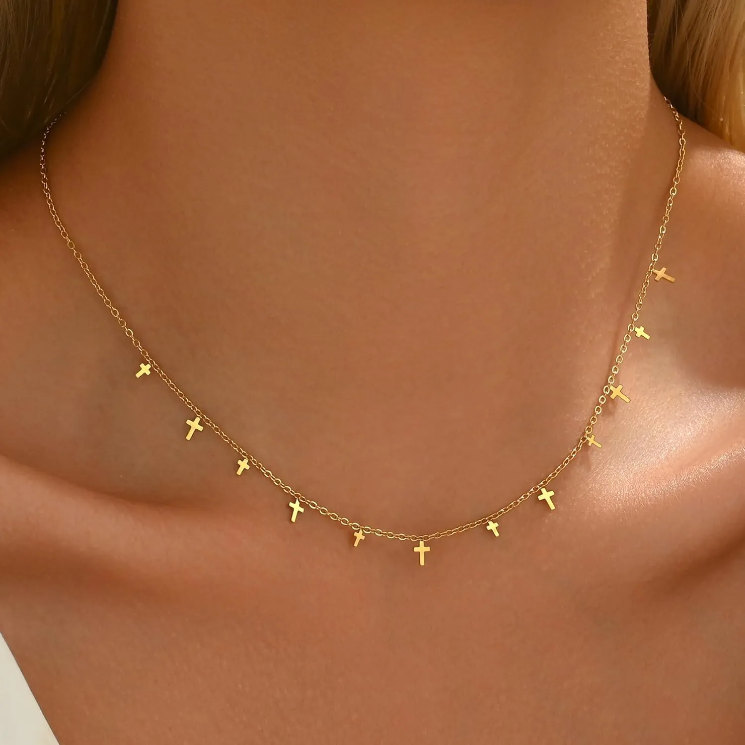18K Gold Plated Pendant Necklace for Women Dainty Star Cross Heart Charm Choker Necklace Layered Lip Chain Necklaces Stainless Steel Trendy Jewelry