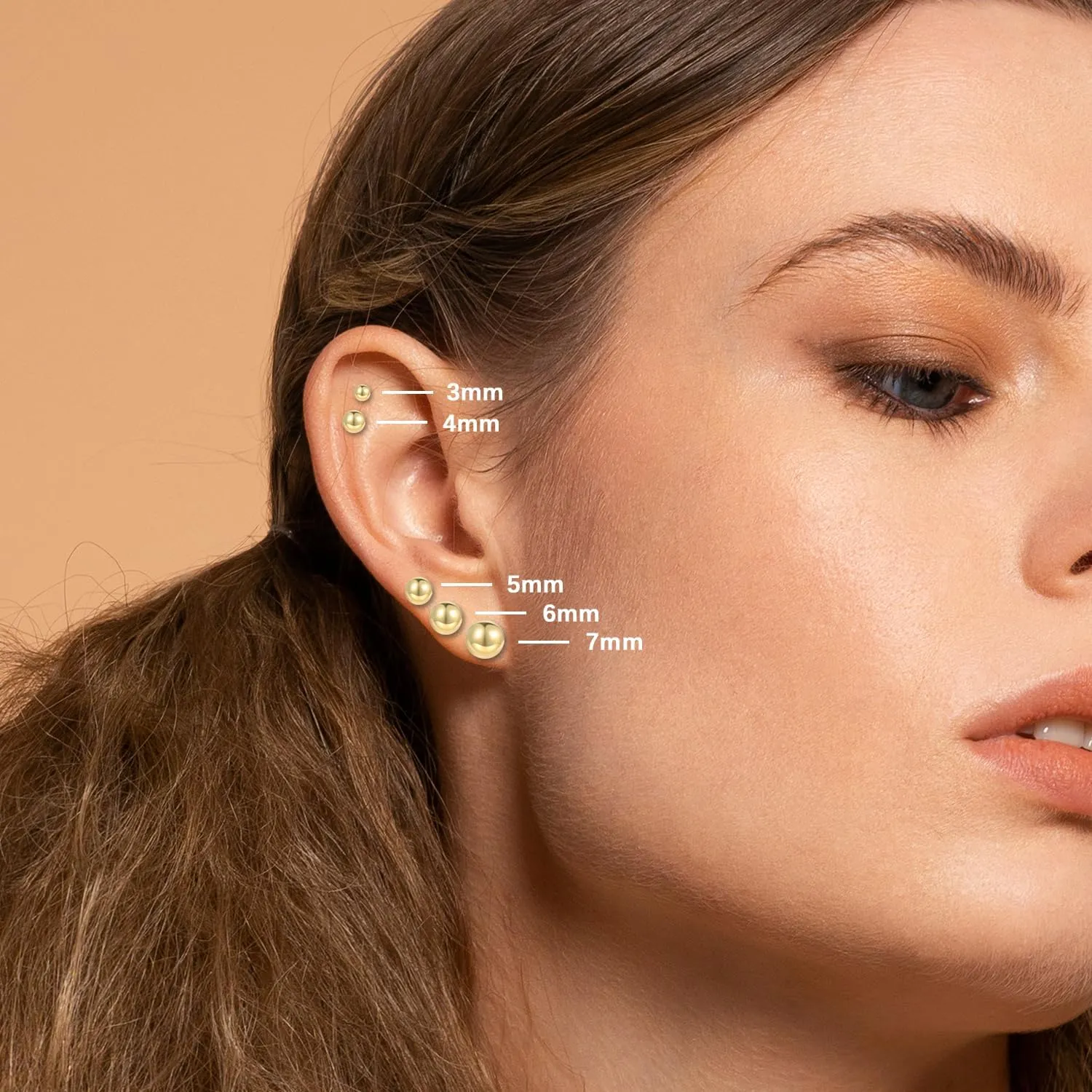 18K Gold Plated Sterling Silver Ball Stud Earrings 3mm-10mm Options, Simple Polished Ball Studs Hypoallergenic Jewelry
