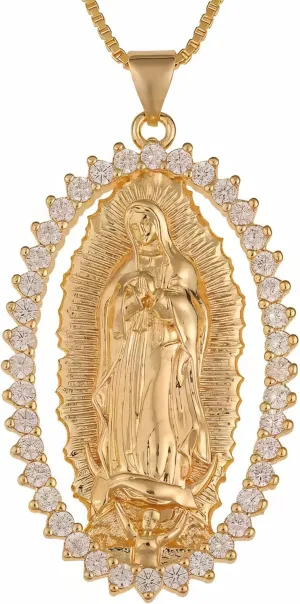 18k Gold-Plated Virgin Mary Pendant Necklace with Crystals  Elegant Religious Jewelry