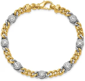 18K Gold Polished Diamond Station Curb Chain Bracelet 7.5"