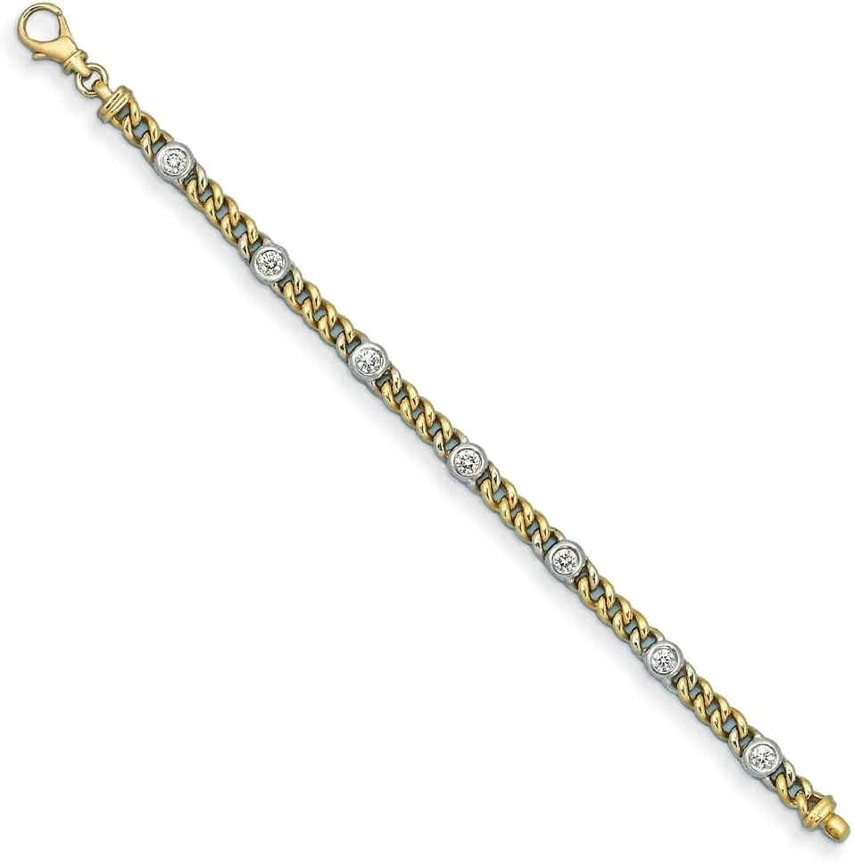 18K Gold Polished Diamond Station Curb Chain Bracelet 7.5"