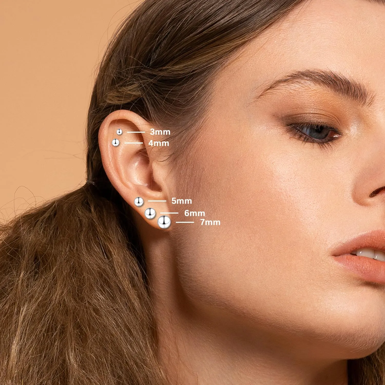 18K White Gold Plated Sterling Silver Ball Stud Earrings 3mm-10mm Options, Simple Polished Ball Studs Hypoallergenic Jewelry