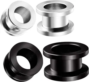 2 Pairs Polished 316L Surgical Steel Black Anodized Screw Flesh Tunnels Piercing Jewelry Ear Stretching Lobe Plugs Earring