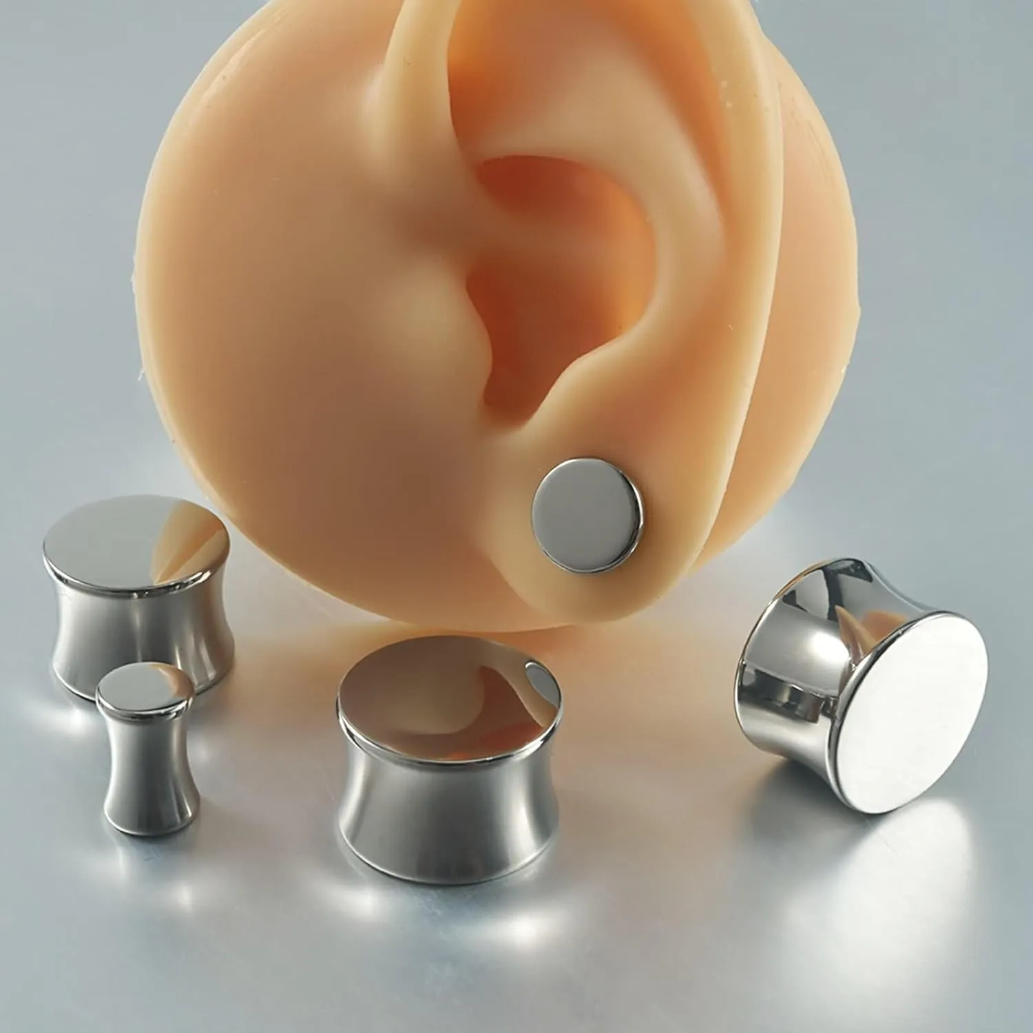 2 Pcs 00g Stainless Steel Gauge Earrings,10mm Ear Plugs Round Polished Flesh Tunnels Set Silver