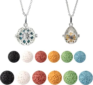 2 PCS Aromatherapy Essential Oil Diffuser Necklace Hollow Ball and Colored Lava Stone Pendant Necklace for Women