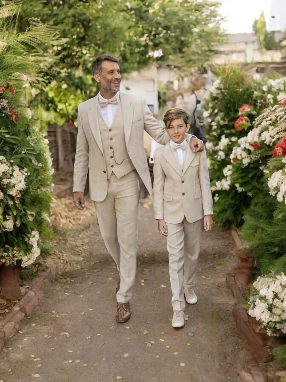 2 Piece Linen Suits for Boys Summer Beach Wedding Suit Boy Ring Bearer Outfit Casual Tuxedo