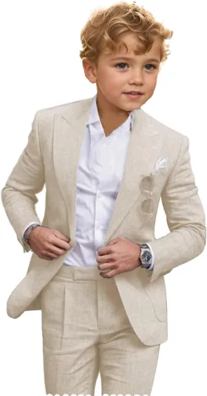 2 Piece Linen Suits for Boys Summer Beach Wedding Suit Boy Ring Bearer Outfit Casual Tuxedo