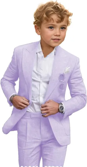 2 Piece Linen Suits for Boys Summer Beach Wedding Suit Boy Ring Bearer Outfit Casual Tuxedo
