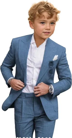 2 Piece Linen Suits for Boys Summer Beach Wedding Suit Boy Ring Bearer Outfit Casual Tuxedo