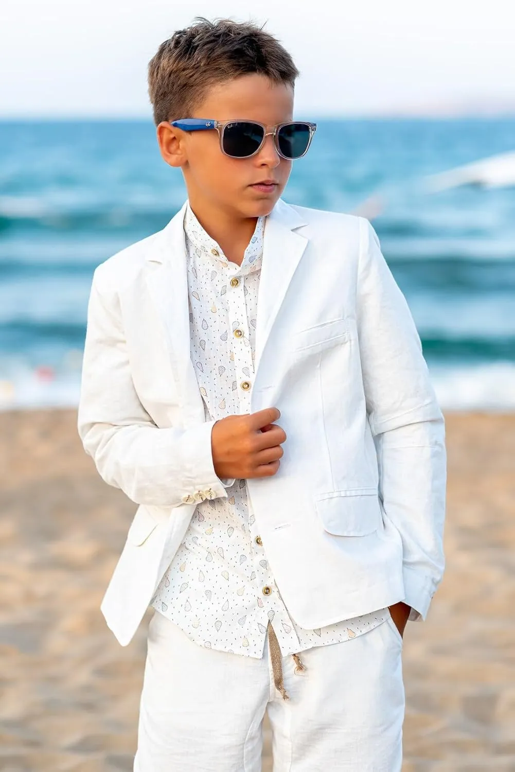 2 Piece Linen Suits for Boys Summer Beach Wedding Suit Boy Ring Bearer Outfit Casual Tuxedo