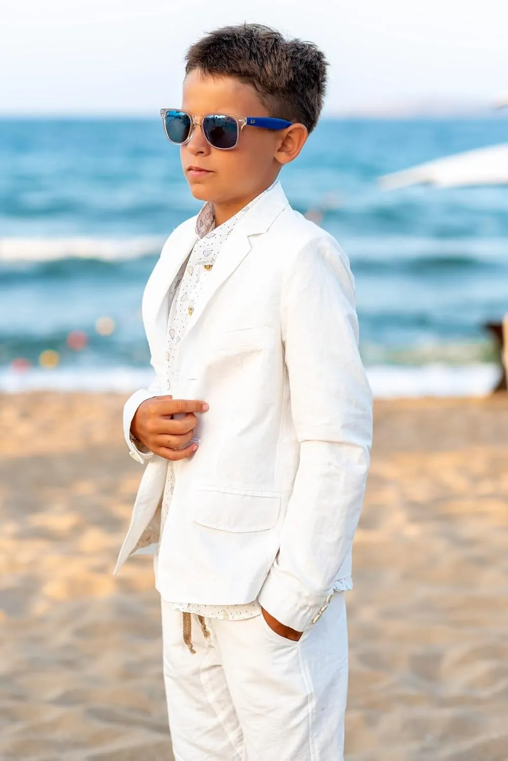 2 Piece Linen Suits for Boys Summer Beach Wedding Suit Boy Ring Bearer Outfit Casual Tuxedo