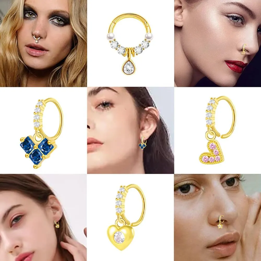 20G Dangle Nose Rings Hoop for Women Stainless Steel 18K Gold Plated Dangling Nose Hoops Cartilage Hoop Earrings Body Piercing Jewelry
