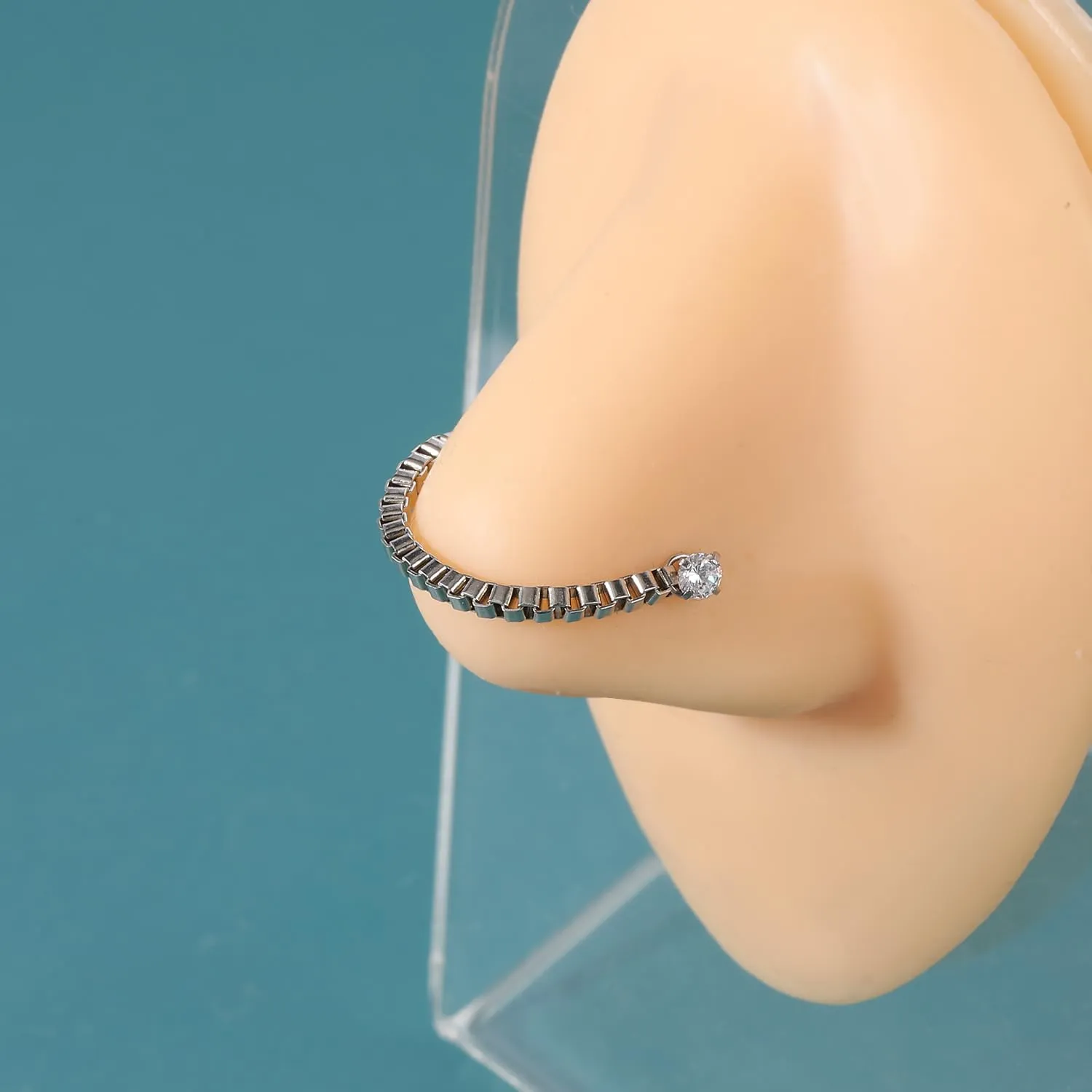 20G Spike Nose Rings Studs with Chains Stainless Steel Spike Nostril Ring Stud Chain Black Rook Corkscrew Ring L-Shaped Nose Piercing Jewelry Nose Piercing Stud Lip Piercing Jewelry Black Silver Gold