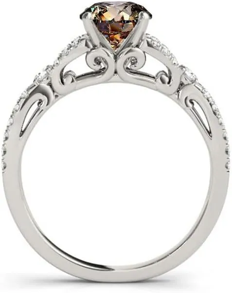 2.30 Carat Round Shape Brown and White Diamond Split Shank Wedding Engagement Ring In 14K White Gold Plated 925 Sterling Silver Gift for Womens