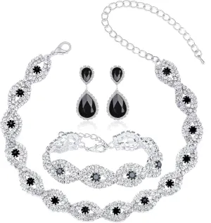2/4pcs Silver/Gold Plating Wedding Bridal Crystal Teardrop Statement Necklace Tiara Crown Link Bracelet Dangle EarringsJewelry Set for Women