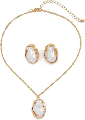 2PCS Irregular Clavicle Chain Set Elegant Pearl Pendant Necklace Jewelry Gift for Women