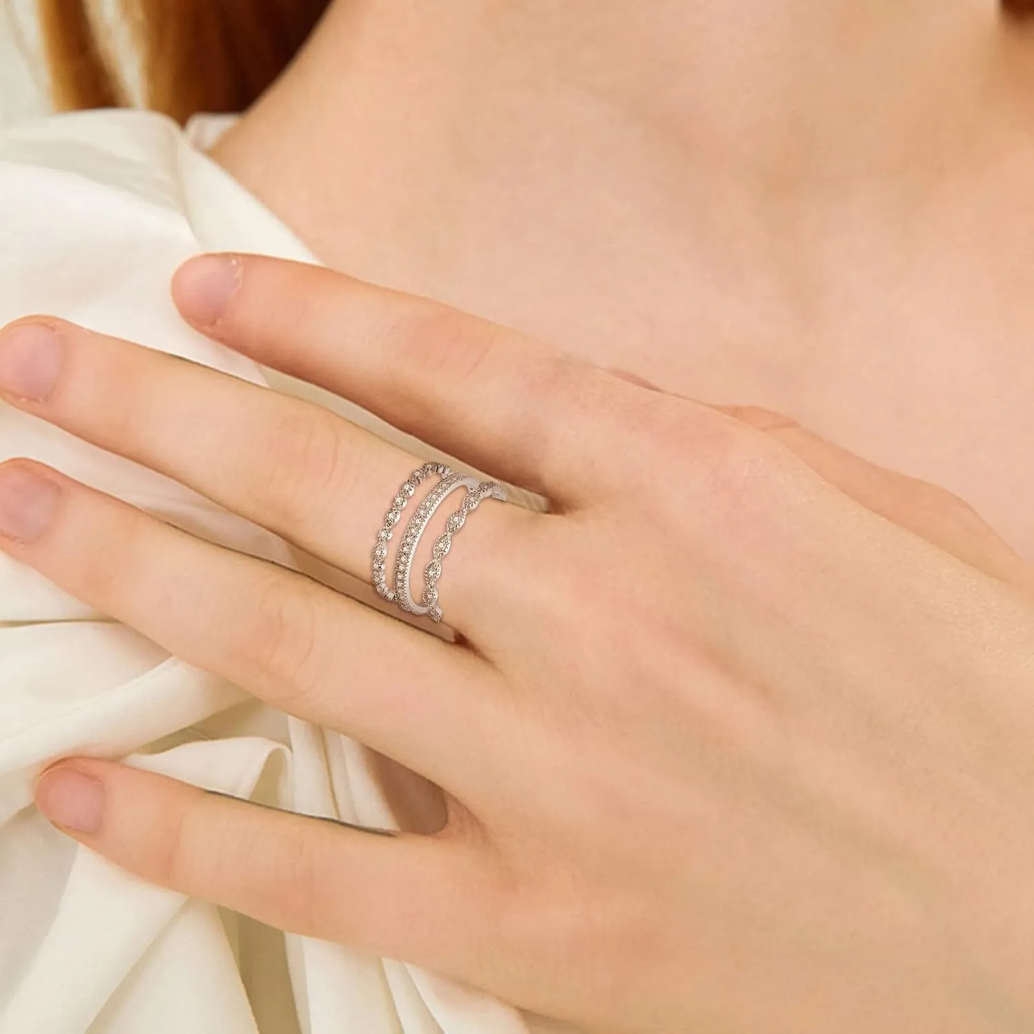3 PCS 925 Sterling Silver Stackable Engagement Rings Set Cubic Zirconia Eternity Bands Wedding Promise Rings for Women Size 5-10