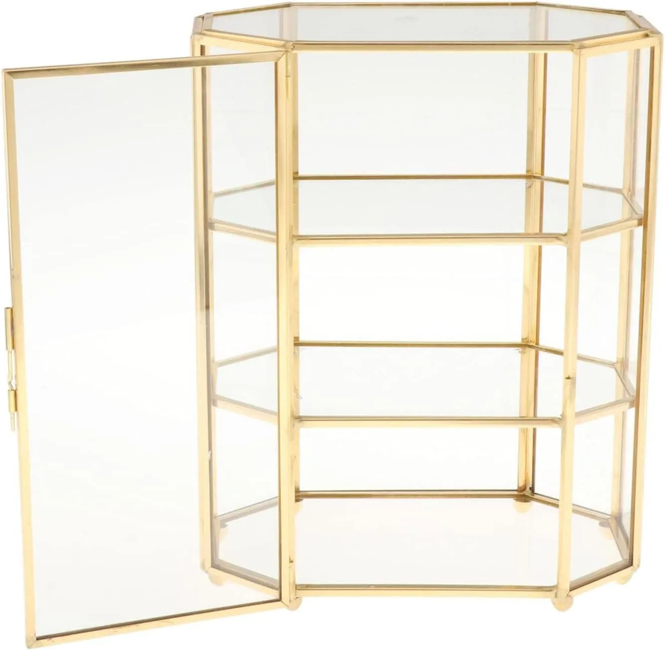 3-Tier Glass and Gold Jewelry Box, Makeup Organizer, Glass Display Case