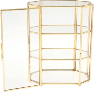 3-Tier Glass and Gold Jewelry Box, Makeup Organizer, Glass Display Case