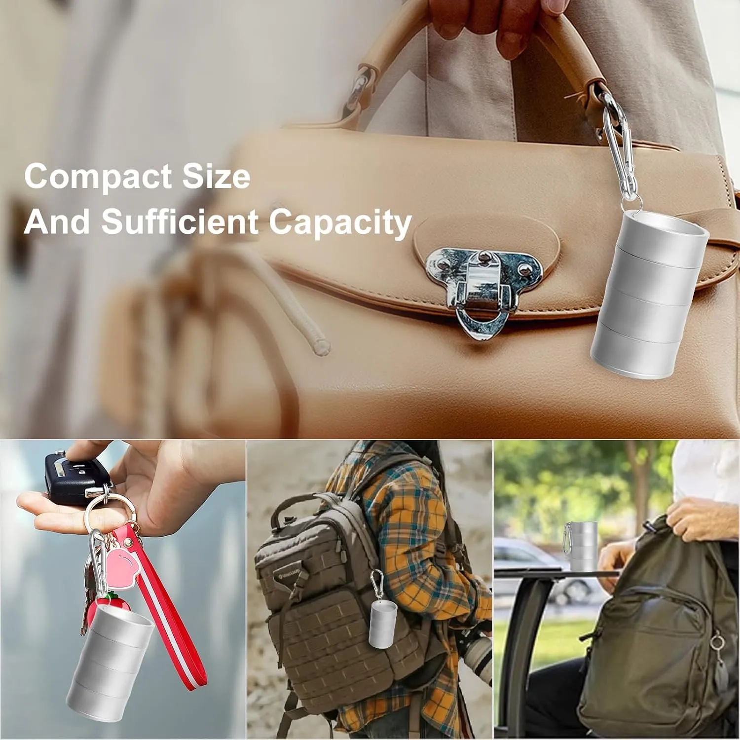 3-Tier Traveling Jewelry Holder Keychain, Backpack Jewelry Ring Keeper Keychain for Earrings, Necklaces, Wedding Ring Holder Keychain for Gym Sports Bag, Silver