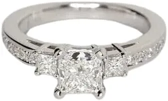 3.00Ct Princess Cut Lab Created White Diamond Solitaire Three Stone Woman's Engagement Ring 14K White Gold Finish