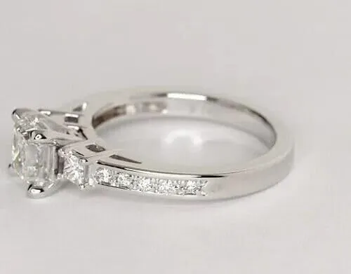 3.00Ct Princess Cut Lab Created White Diamond Solitaire Three Stone Woman's Engagement Ring 14K White Gold Finish