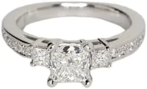 3.00Ct Princess Cut Lab Created White Diamond Solitaire Three Stone Woman's Engagement Ring 14K White Gold Finish