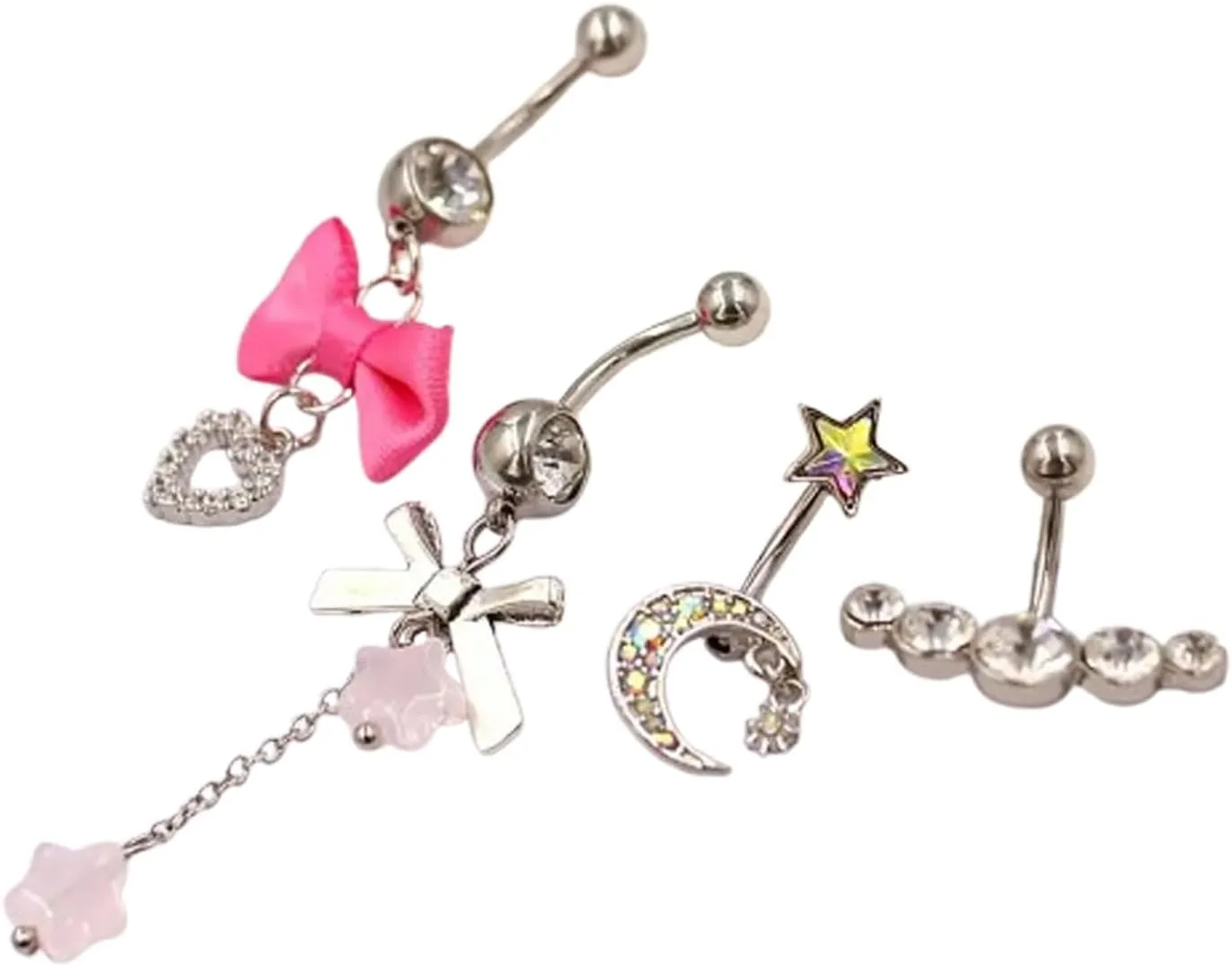 4 Pairs Of 14G Breast Rings And 4 Navel Rings 316L Surgical Steel Arc Navel Dumbbell Butterfly Tongue Ring Abdominal Nipple Perforation Jewelry