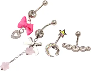 4 Pairs Of 14G Breast Rings And 4 Navel Rings 316L Surgical Steel Arc Navel Dumbbell Butterfly Tongue Ring Abdominal Nipple Perforation Jewelry
