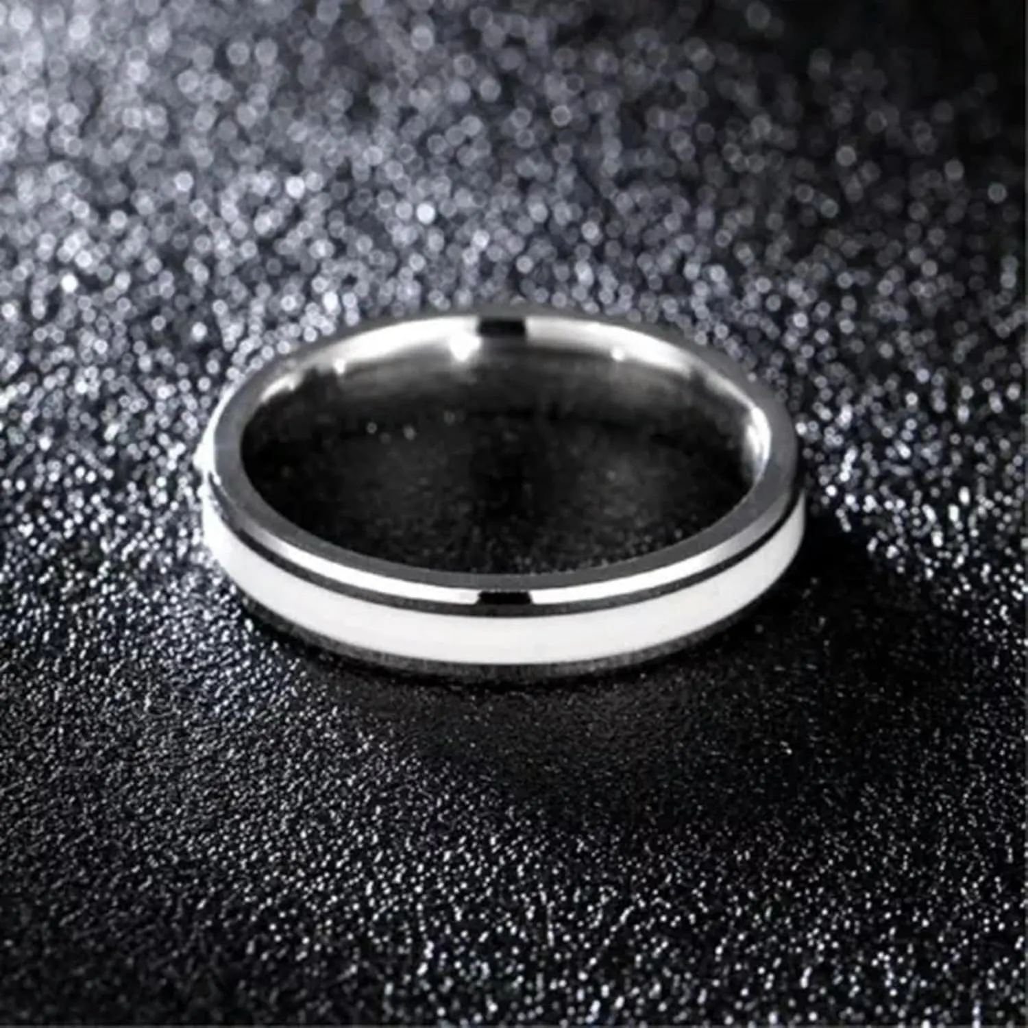 4mm Black&Silver/White&Silver Bands Women Stainless Steel Couple Rings Size 6-12
